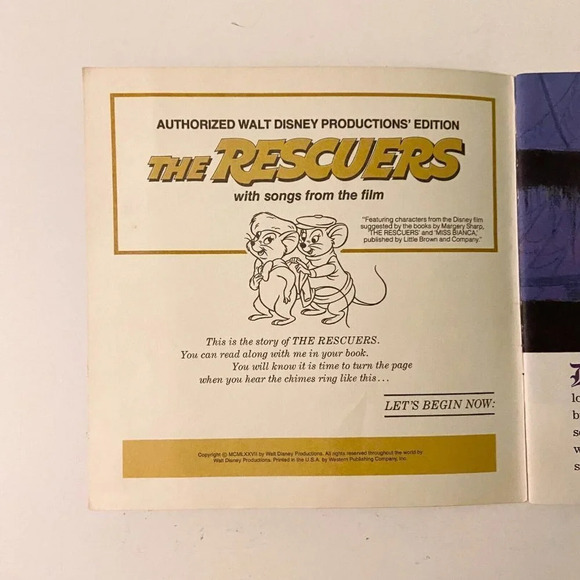 Vintage 1977 Disney The Rescuers With Songs From  Film 7 Inch Record and Book - Picture 5 of 16